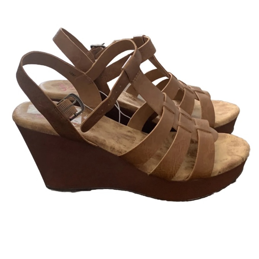 Jelly Pop Women's Brown Platform Cork Wedge Heels Sandals SZ 10M